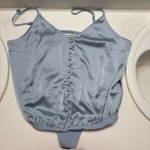 Abercrombie & Fitch Blue Button Front Bodysuit Snaps at Bottom Size Large NWT